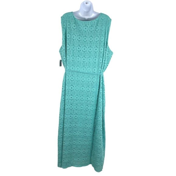 Catherines Dress Women's 4X Eyelet Turquoise Sleeveless Tie Waist NWT DR-1085 - Picture 8 of 14